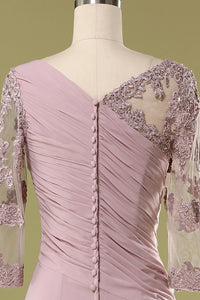 Half Sleeeves Long Blush Mother of the Bridal-Groom Dress