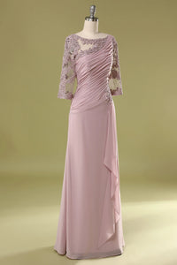 Half Sleeeves Long Blush Mother of the Bridal-Groom Dress