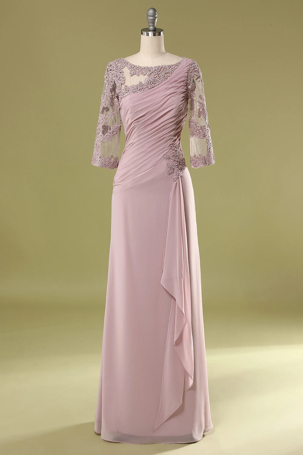 Half Sleeeves Long Blush Mother of the Bridal-Groom Dress