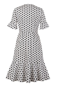 Belt Sleeves Black Dots Fitted Vintage Dress