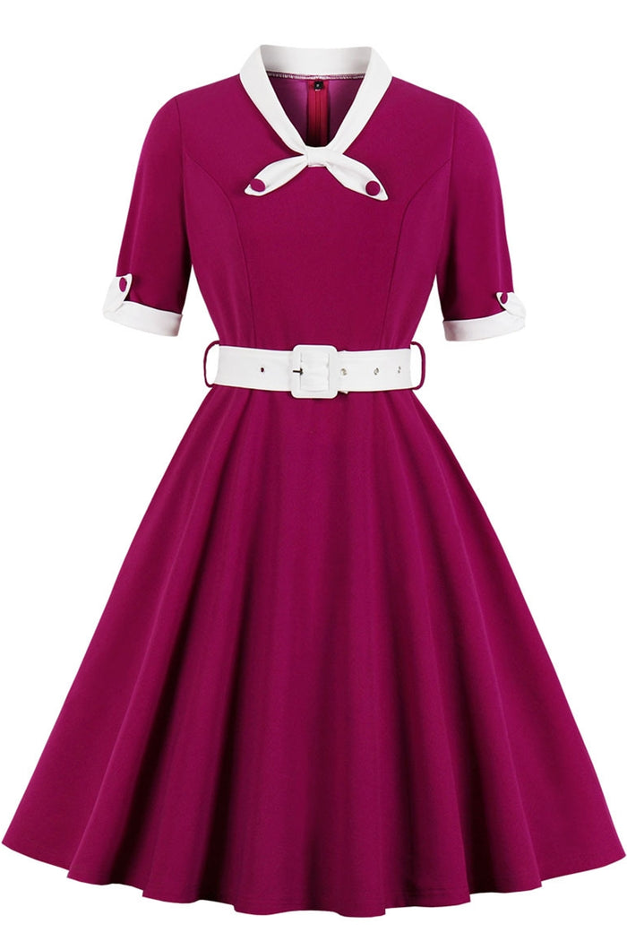 1950s Vintage Dark Green Short Sleeves Dress