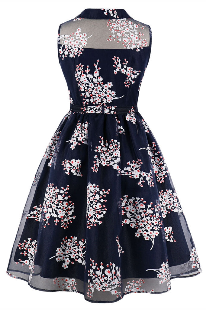 Peter Pan Collar Navy Blue Organza Dress