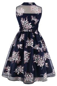 Peter Pan Collar Navy Blue Organza Dress
