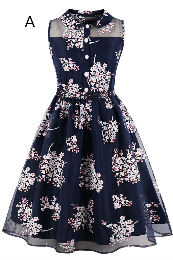 Peter Pan Collar Navy Blue Organza Dress