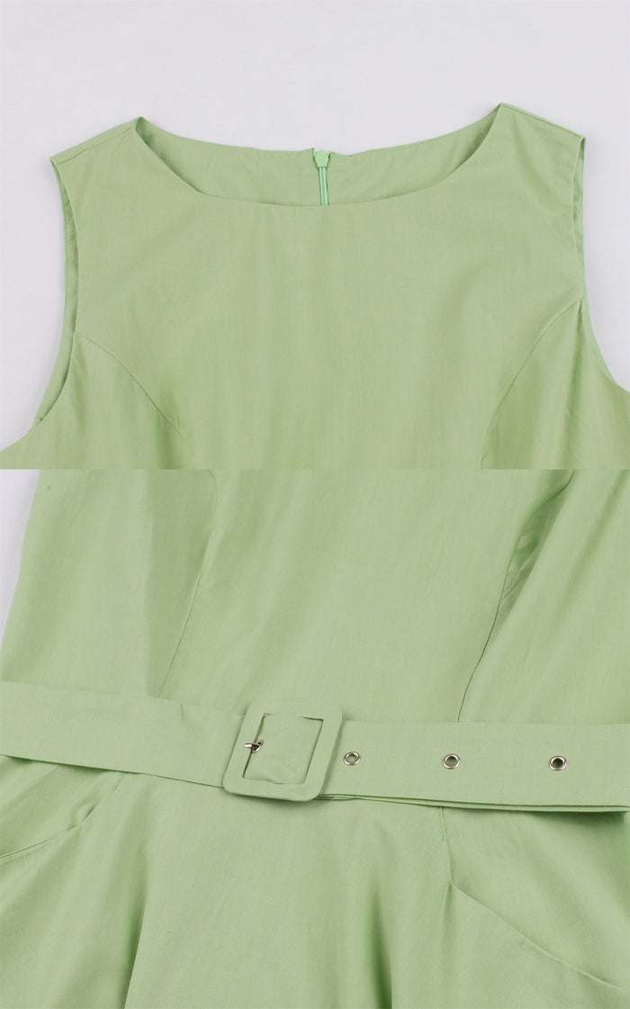 50s Vintage Sleeveless Sage Green Short Dress