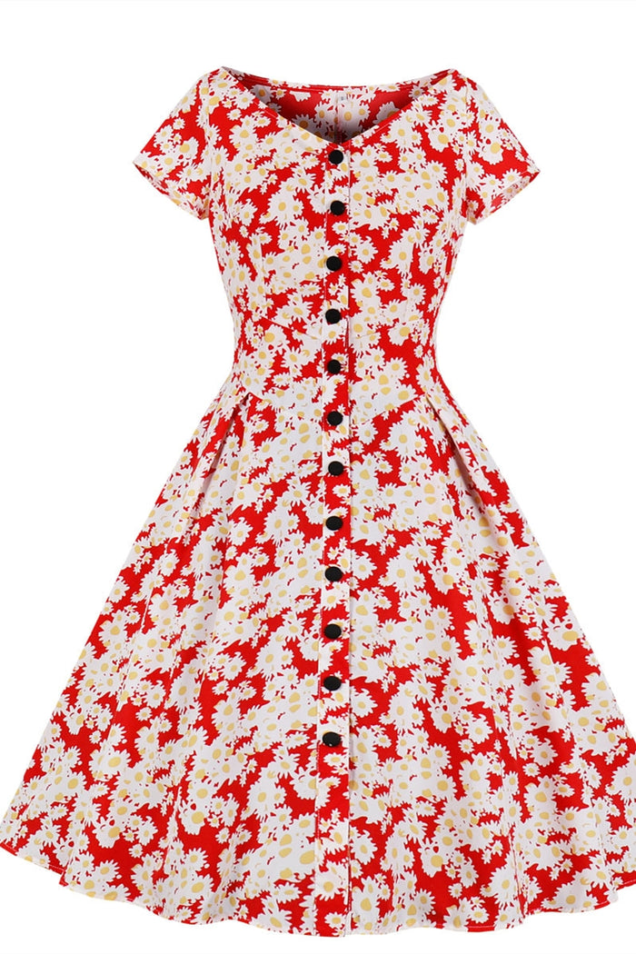 Floral Cap Sleeves Short Vintage Dress
