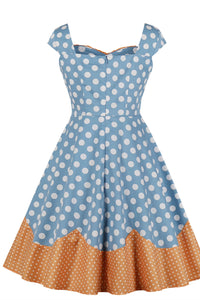Vintage Blue and Mustard Yellow Polk Dots Dress
