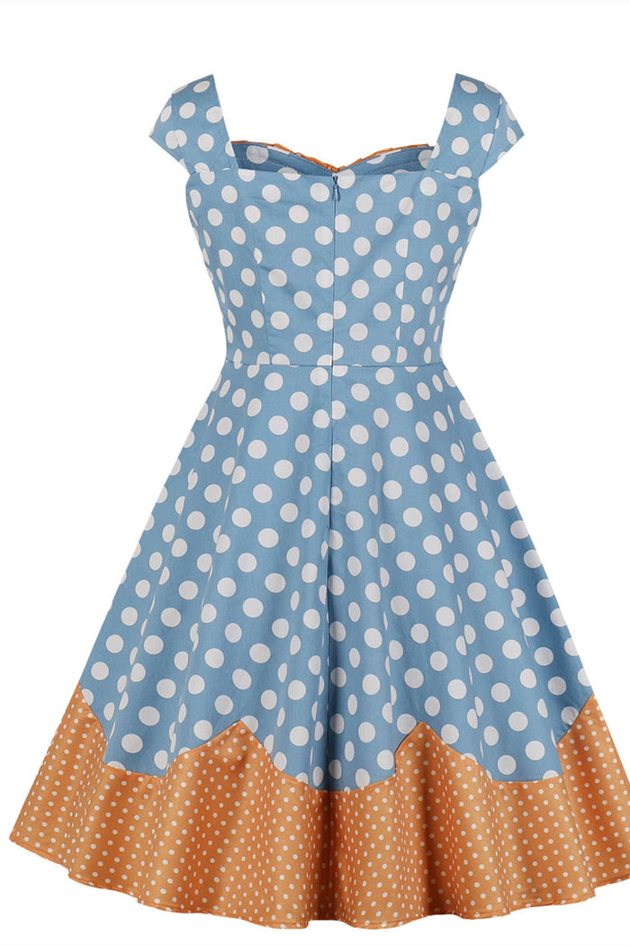 Vintage Blue and Mustard Yellow Polk Dots Dress