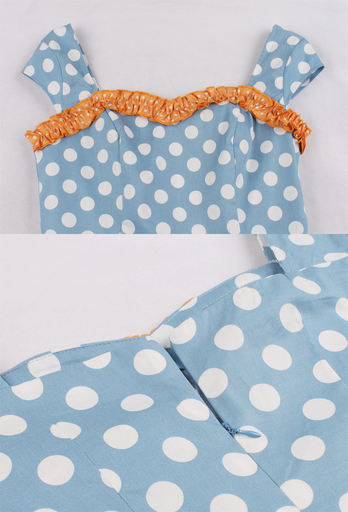 Vintage Blue and Mustard Yellow Polk Dots Dress