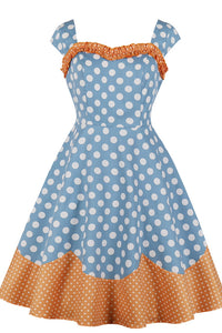Vintage Blue and Mustard Yellow Polk Dots Dress