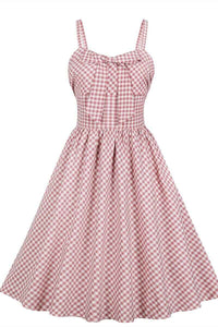 Vintage Style Pink Checked Summer Dress with Bow