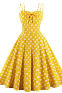 1950s Vintage Yellow Polk Dots Dress