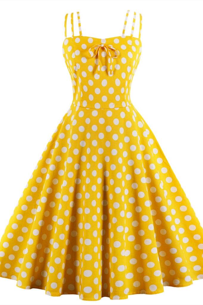 1950s Vintage Yellow Polk Dots Dress