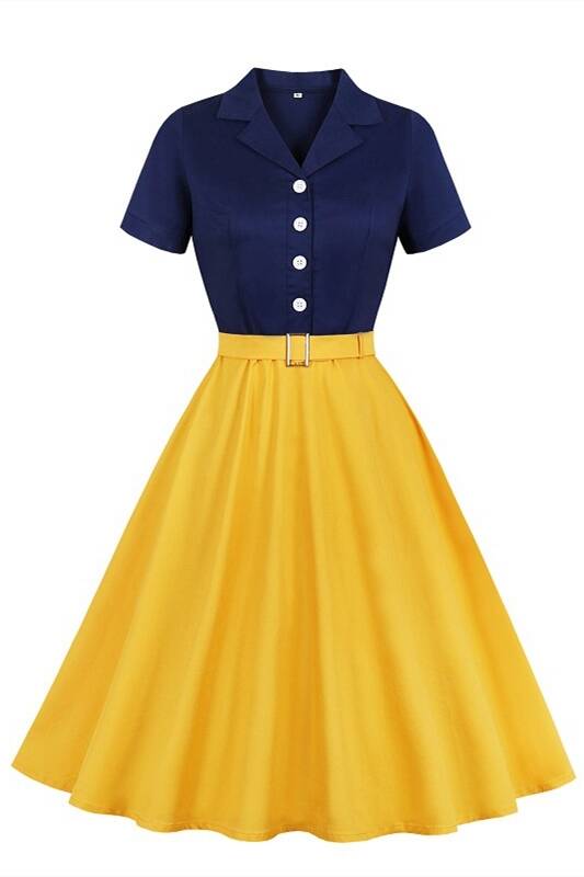 Snow White Style Navy and White 1950s Dress
