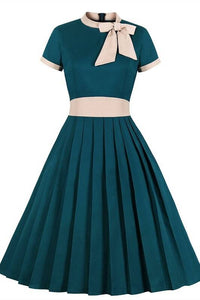 Bow High Neck Turquoise Swing Dress