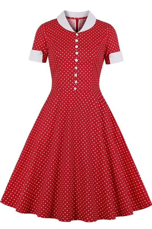 1950s Red Polk Dots  Swing Dress