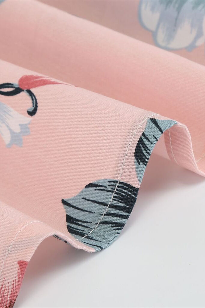 1950s Vintage Flutter Sleeves Pink Floral Dress