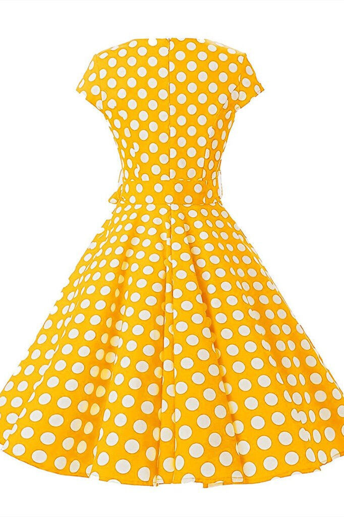 1950s Yellow Vintage Dot Belted Dress
