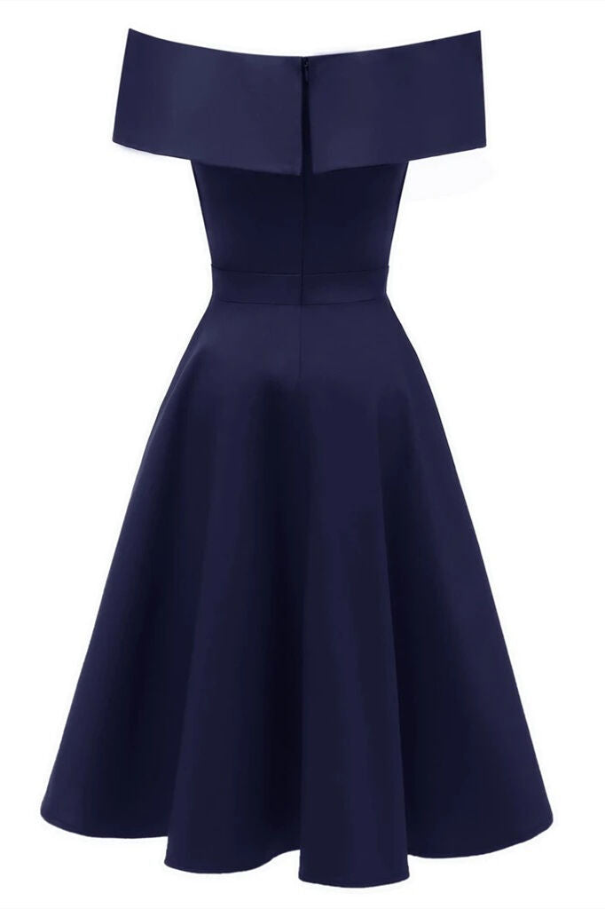 1950s Vintage Off the Shoulder Bark Blue Swing Dress – Dreamdressy