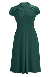 1950s Dark Green Cap Sleeves Swing Dress