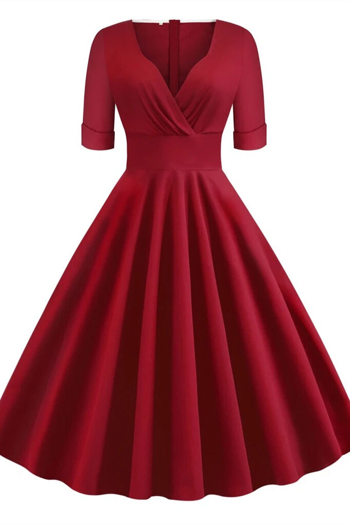 1950s Red Wrap Swing Dress