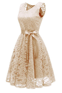 1950s Champagne Lace Floral Swing Dress