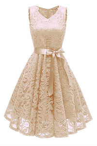 1950s Champagne Lace Floral Swing Dress