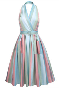 1950s Rainbow Pockets Belt Swing Dress