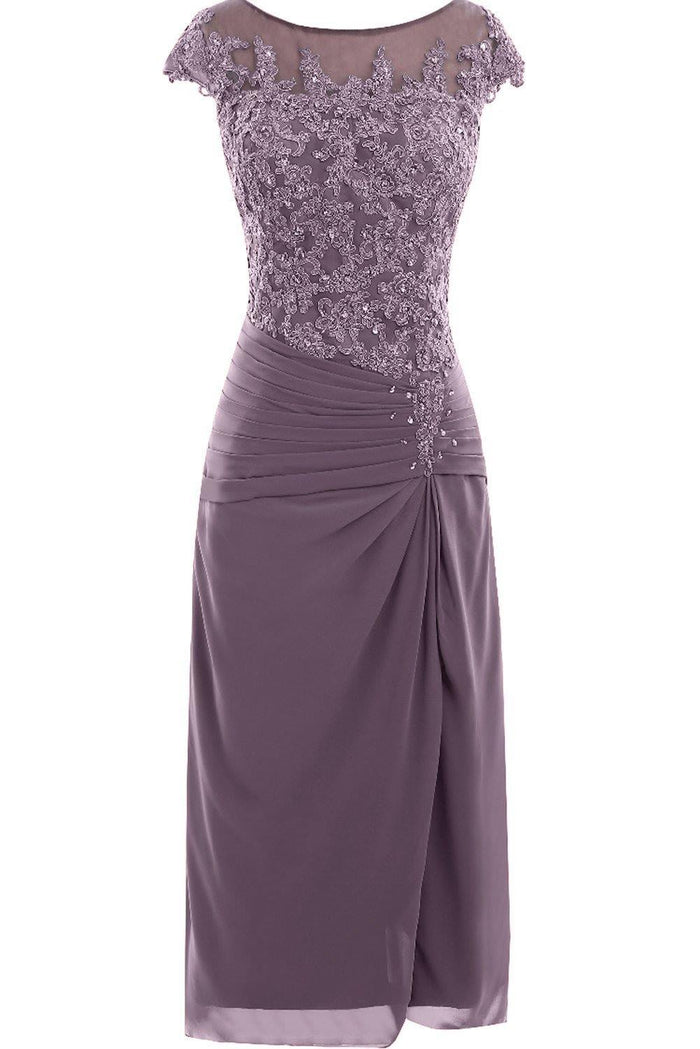 Mauve Cap Sleeve Beaded Mother of Bride Dress