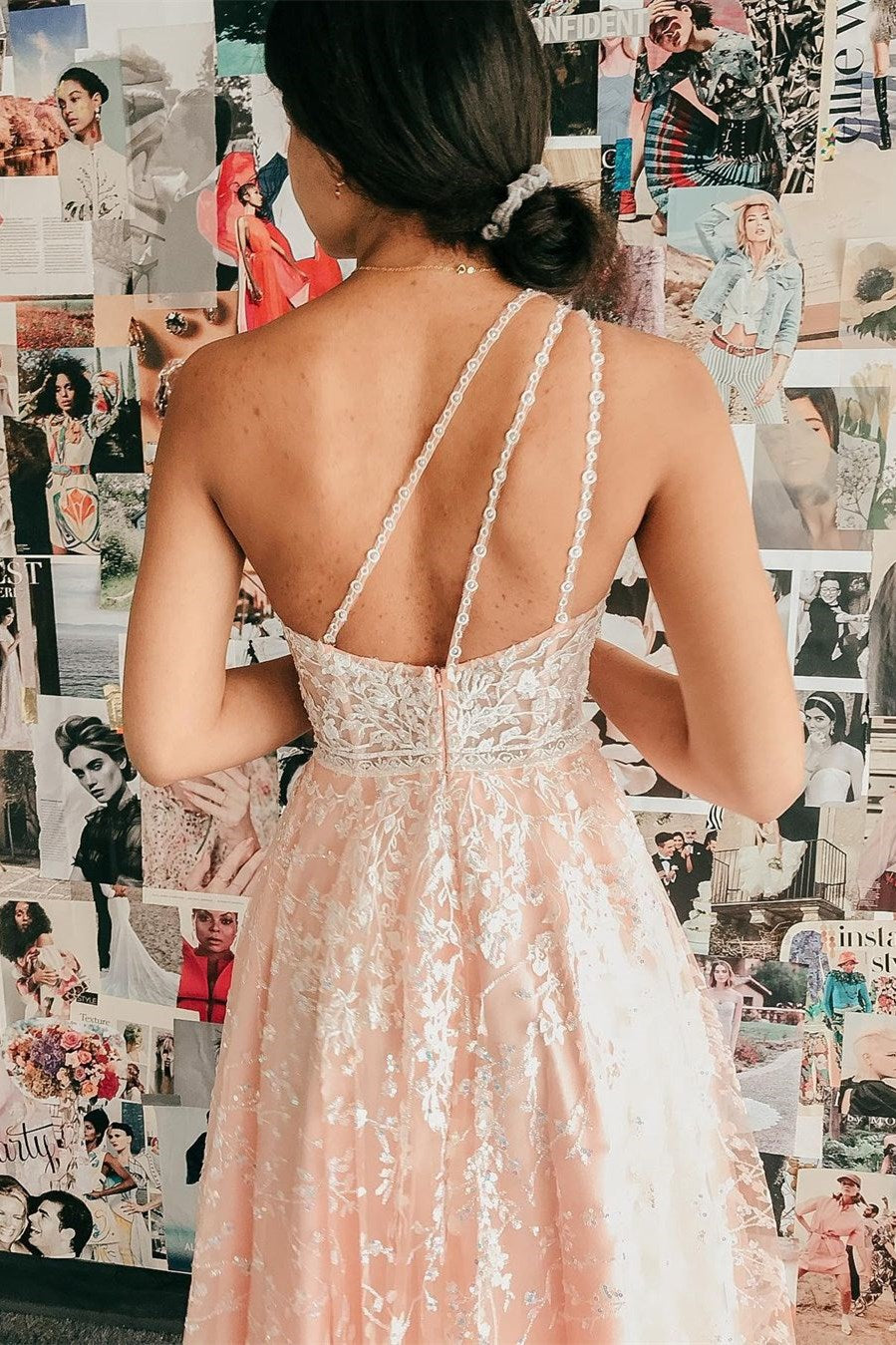 Sexy One Shoulder lace appliques Long Prom Dress