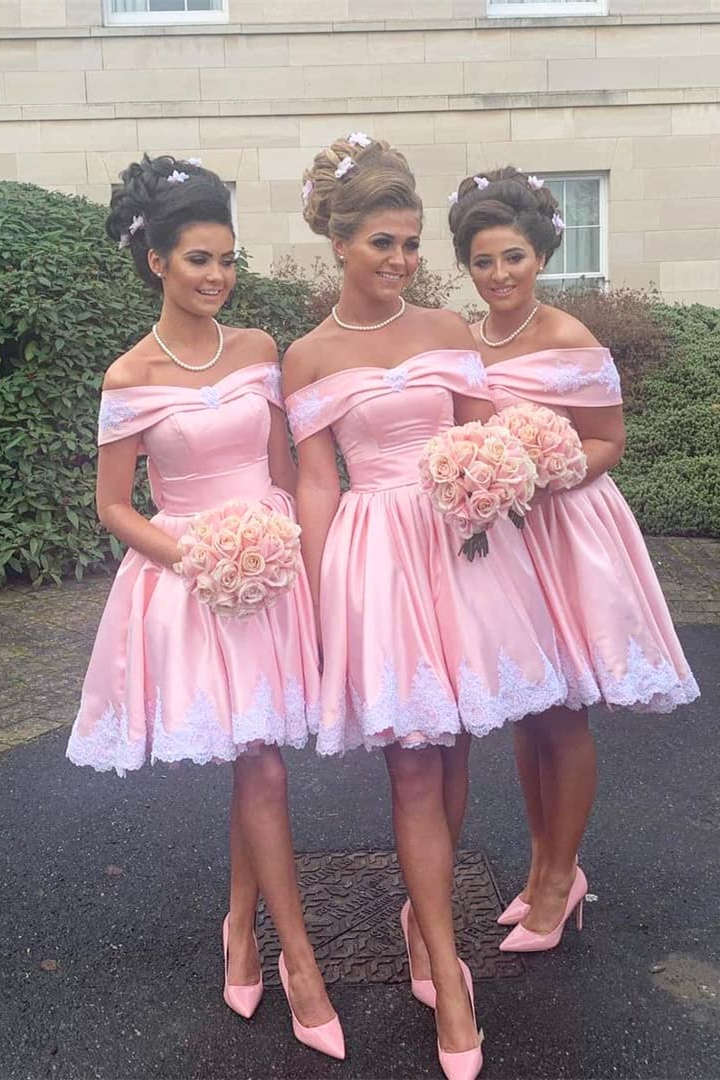 Off the Shoulder Lace Short Bridesmaid Dress