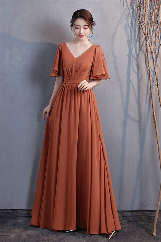 Elegant A-line Copper Long Bridesmaid Dress