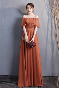 Elegant A-line Copper Long Bridesmaid Dress