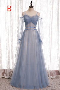 Elegant A-Line Dusty Blue Bridesmaid Dress