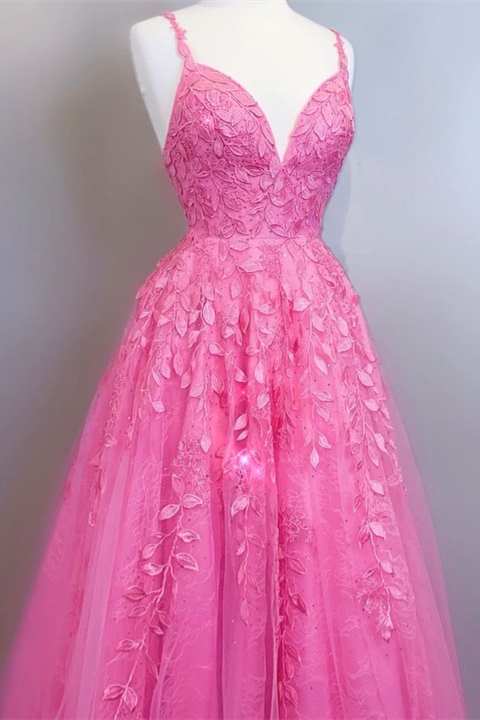 Hot Pink A-line Lace Appliques Prom Dress – Dreamdressy