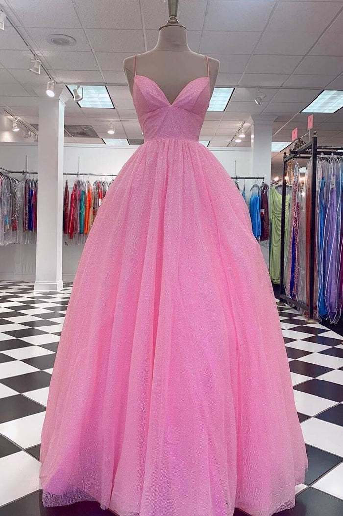 Glitter Pink Halter Tulle Prom Dress