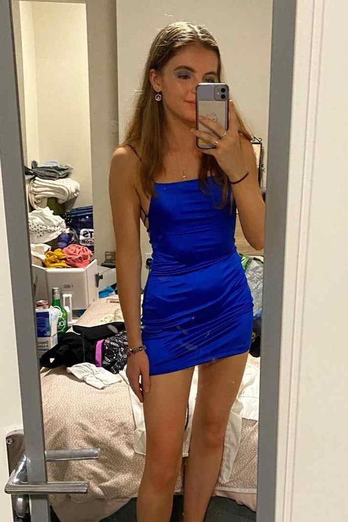 Straps Tight Royal Blue Mini Party Dress