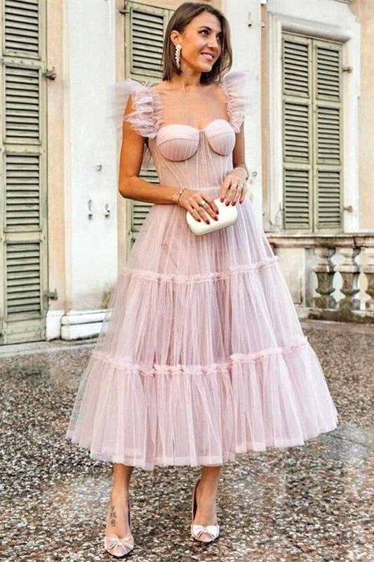 Pink Tulle Tea Length Dress