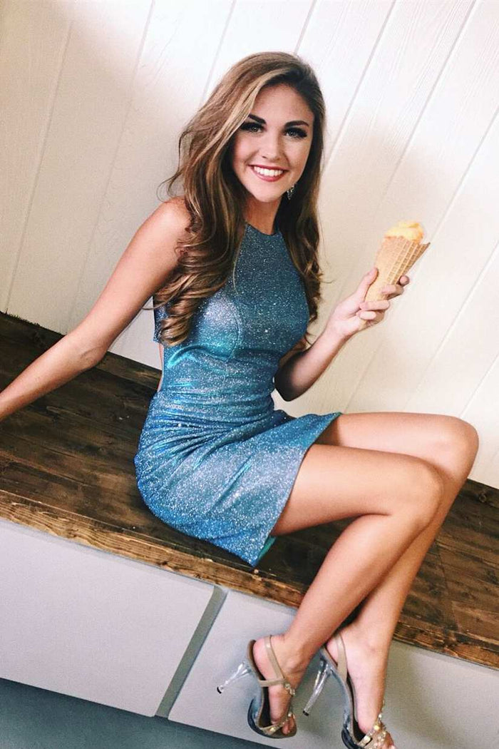Tight Blue Halter Homecoming Dress