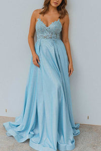 Light Blue A-line Straps Long Formal Dress