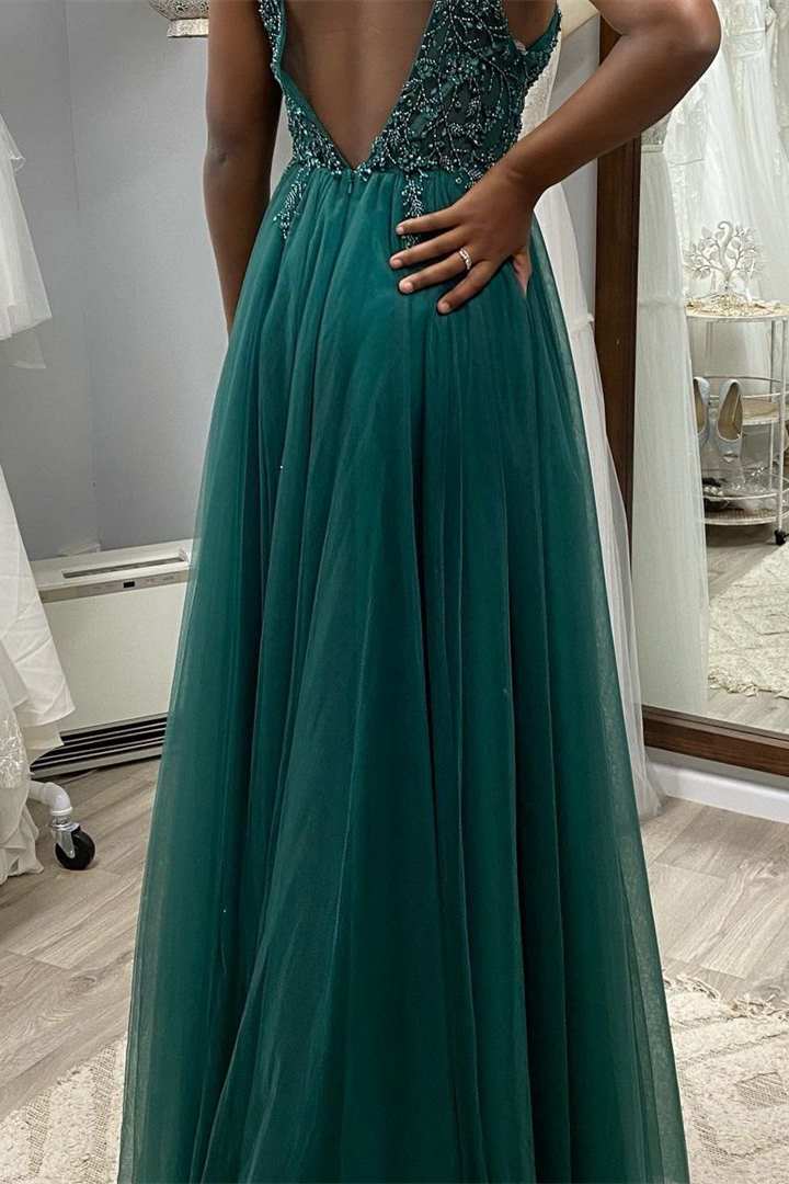 Emerald green outlet beaded gown