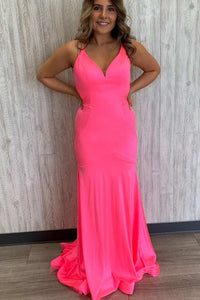 Mermaid Hot Pink Cross Back Long Formal Dress