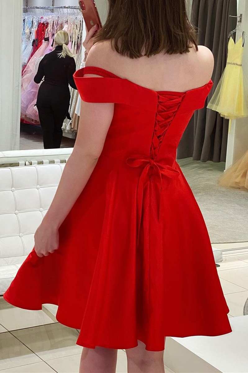 Cocktail Simple Dress, Red Party Dress, Red Evening Gown, off Shoulder  Party Gown, Satin Evening Dress -  Canada