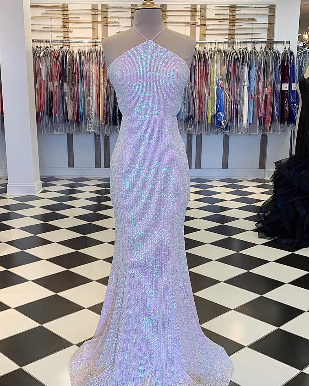 Halter Sequins Mermaid Long Formal Dress