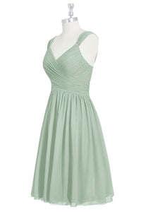 Sage Green Chiffon Lace-Up Short Bridesmaid Dress