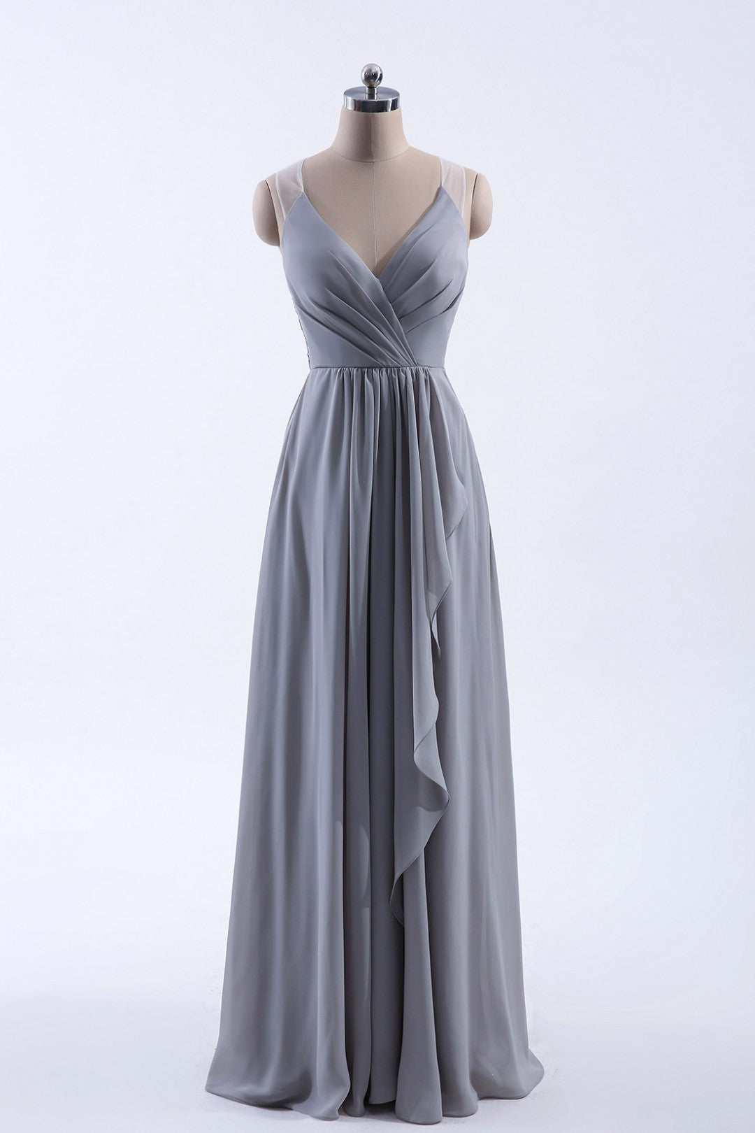 Silve Chiffon A-line Ruffles Long Bridesmaid Dress