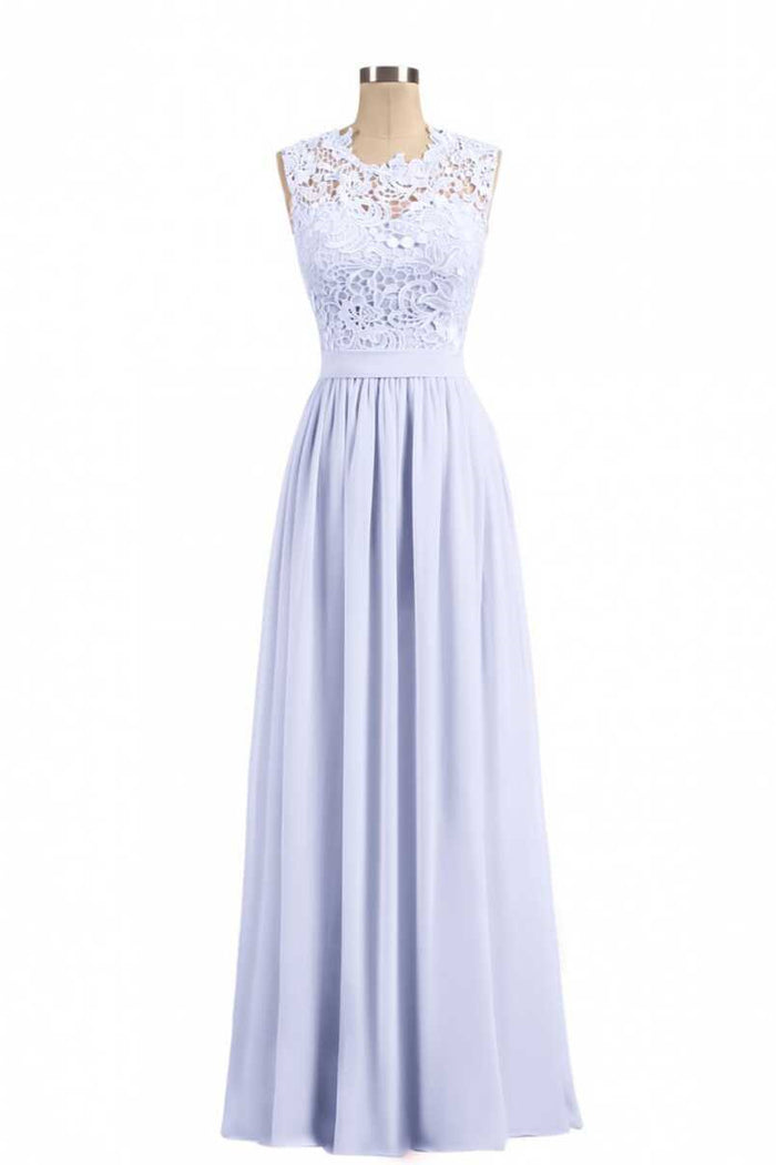 Lavender Lace Crew Neck A-Line Bridesmaid Dress