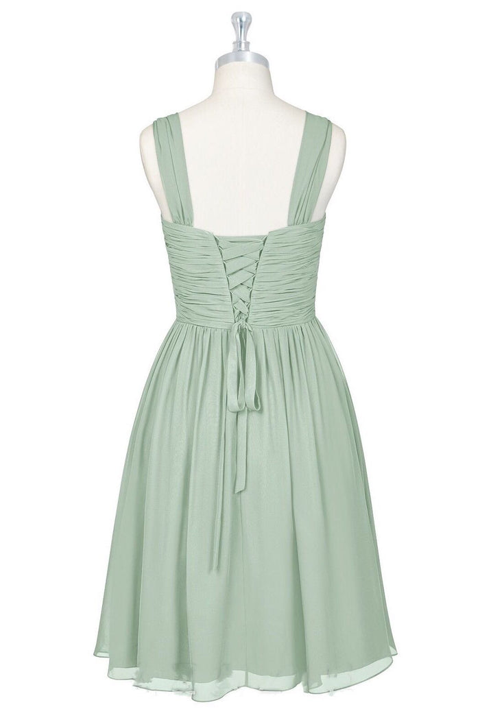 Sage Green Chiffon Lace-Up Short Bridesmaid Dress