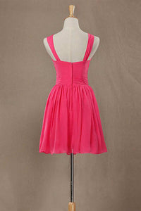 Neon Pink Halter Knee Length Bridesmaid Dress