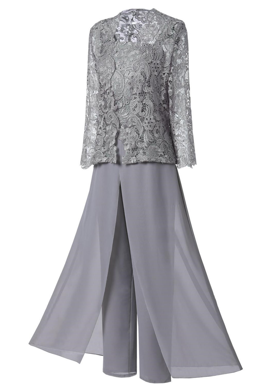Grey Three-Piece Lace Mother of the Bride Pant Suits – Dreamdressy